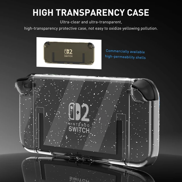 Alt view image 6 of 7 - Glitter Protective Case Cover Shell for Nintendo Switch 2(2025),Clear Sparkle Full Dockable Slim Hard Protection Cute Shining Skin Case for Switch 2, Shockproof Screen Protector,4 Thumb Grip