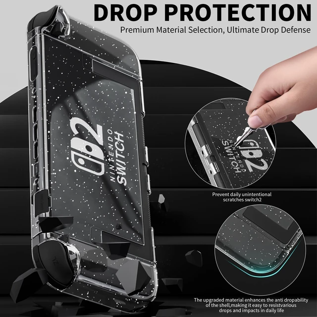 Alt view image 7 of 7 - Glitter Protective Case Cover Shell for Nintendo Switch 2(2025),Clear Sparkle Full Dockable Slim Hard Protection Cute Shining Skin Case for Switch 2, Shockproof Screen Protector,4 Thumb Grip
