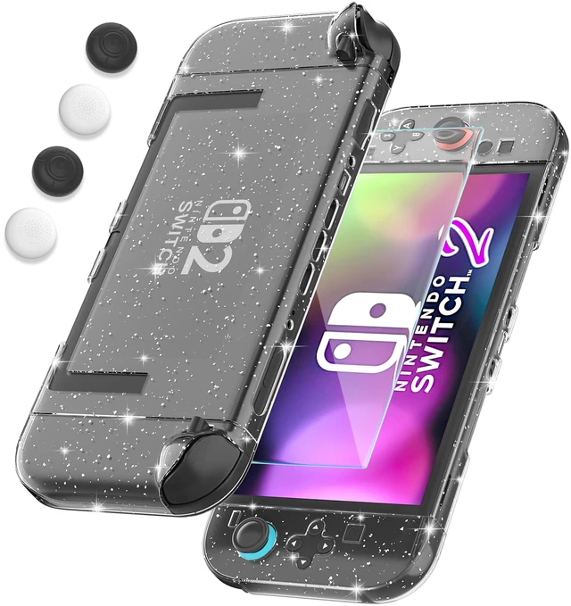 Main image of [Improved Easy Dockable Version Clear Case for Nintendo Switch 2, Protective Cover for Switch 2 and JoyCon Controller with Screen Protector 4 Thumb Grip Caps - Strong and Durable