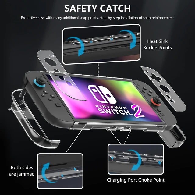 Alt view image 2 of 7 - [Improved Easy Dockable Version Clear Case for Nintendo Switch 2, Protective Cover for Switch 2 and JoyCon Controller with Screen Protector 4 Thumb Grip Caps - Strong and Durable