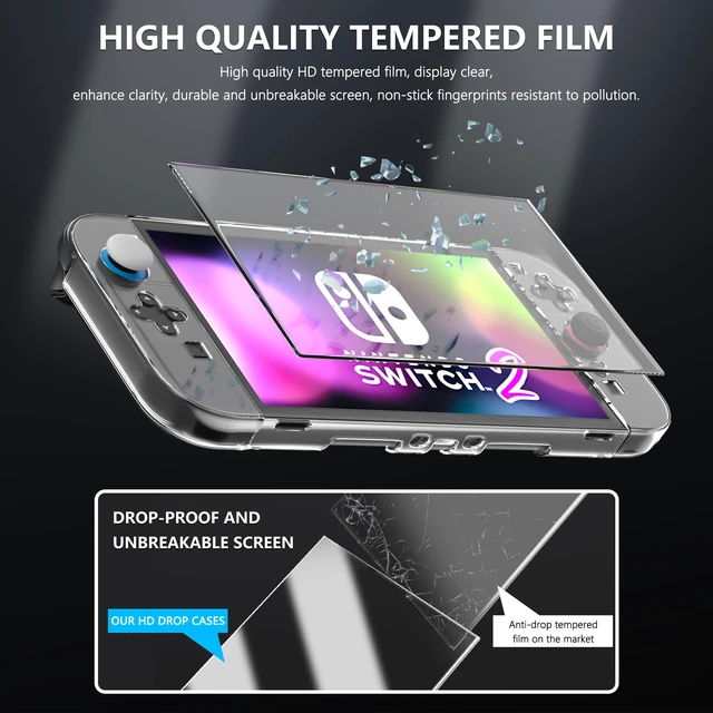 Alt view image 3 of 7 - [Improved Easy Dockable Version Clear Case for Nintendo Switch 2, Protective Cover for Switch 2 and JoyCon Controller with Screen Protector 4 Thumb Grip Caps - Strong and Durable