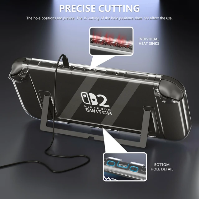 Alt view image 4 of 7 - [Improved Easy Dockable Version Clear Case for Nintendo Switch 2, Protective Cover for Switch 2 and JoyCon Controller with Screen Protector 4 Thumb Grip Caps - Strong and Durable