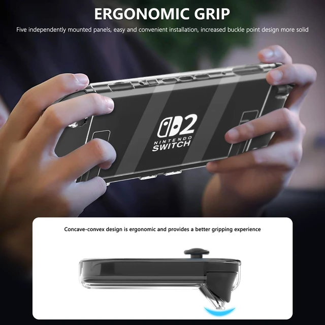 Alt view image 6 of 7 - [Improved Easy Dockable Version Clear Case for Nintendo Switch 2, Protective Cover for Switch 2 and JoyCon Controller with Screen Protector 4 Thumb Grip Caps - Strong and Durable