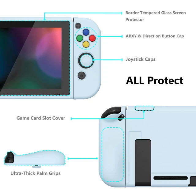 Alt view image 5 of 7 - ZealProtect Soft Protective Case for Nintendo Switch, Flexible Joycon Cover Slim Cover for Nintendo Switch with Screen Protector & Thumb Grips & Direction Button Caps - Sky Blue