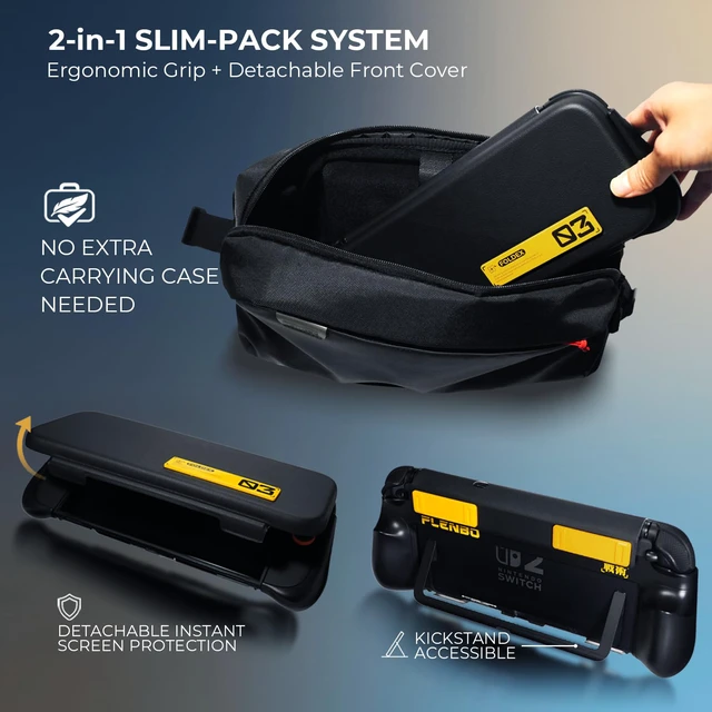 Alt view image 2 of 7 - FoldeX Switch 2 Grip Case with Detachable Flip Cover- Black | Dockable Ergonomic Handheld Protective Hard Shell for Nintendo Switch 2, 3-Mode Compatible Joy-Con 2 Controller Grip