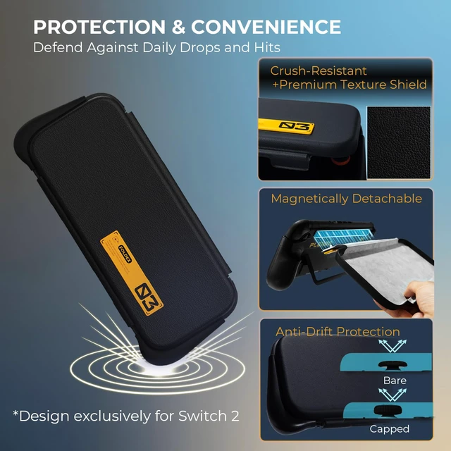 Alt view image 3 of 7 - FoldeX Switch 2 Grip Case with Detachable Flip Cover- Black | Dockable Ergonomic Handheld Protective Hard Shell for Nintendo Switch 2, 3-Mode Compatible Joy-Con 2 Controller Grip