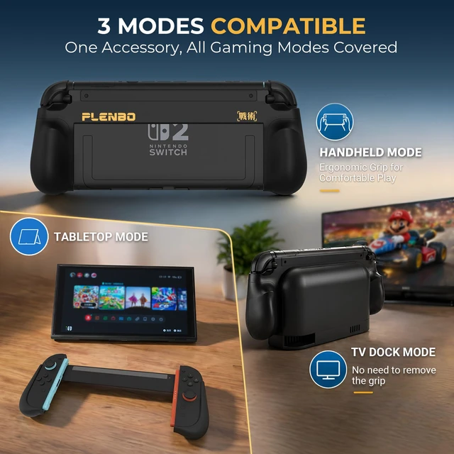 Alt view image 4 of 7 - FoldeX Switch 2 Grip Case with Detachable Flip Cover- Black | Dockable Ergonomic Handheld Protective Hard Shell for Nintendo Switch 2, 3-Mode Compatible Joy-Con 2 Controller Grip