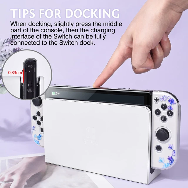 Alt view image 5 of 7 - Floral Flower Case for Nintendo Switch OLED with Cute Purple Lavender Pattern for Women Girls, Anti-Scratch Dockable Clear Hard Shell Soft Shock-Absorption TPU Joy Con Cover
