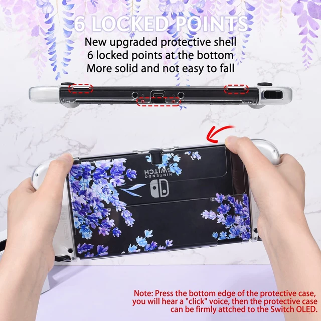 Alt view image 2 of 7 - Floral Flower Case for Nintendo Switch OLED with Cute Purple Lavender Pattern for Women Girls, Anti-Scratch Dockable Clear Hard Shell Soft Shock-Absorption TPU Joy Con Cover