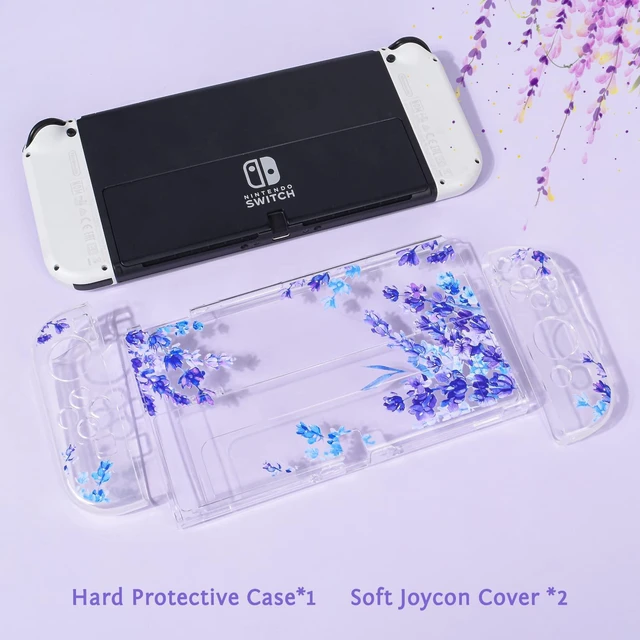 Alt view image 6 of 7 - Floral Flower Case for Nintendo Switch OLED with Cute Purple Lavender Pattern for Women Girls, Anti-Scratch Dockable Clear Hard Shell Soft Shock-Absorption TPU Joy Con Cover