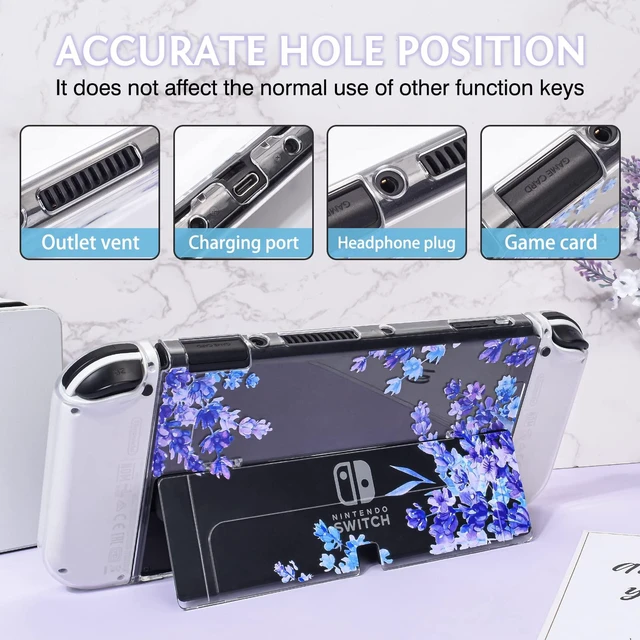 Alt view image 4 of 7 - Floral Flower Case for Nintendo Switch OLED with Cute Purple Lavender Pattern for Women Girls, Anti-Scratch Dockable Clear Hard Shell Soft Shock-Absorption TPU Joy Con Cover