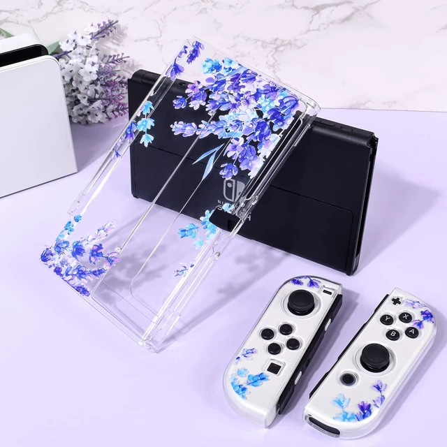 Alt view image 7 of 7 - Floral Flower Case for Nintendo Switch OLED with Cute Purple Lavender Pattern for Women Girls, Anti-Scratch Dockable Clear Hard Shell Soft Shock-Absorption TPU Joy Con Cover
