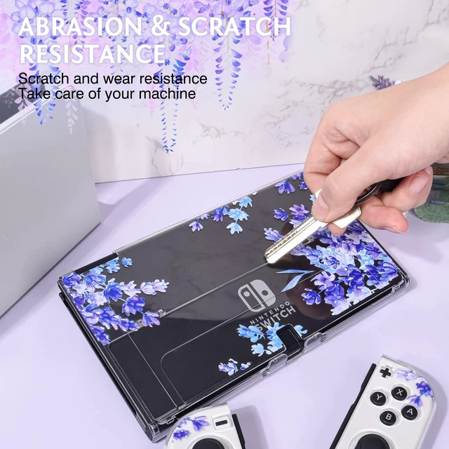 Alt view image 3 of 7 - Floral Flower Case for Nintendo Switch OLED with Cute Purple Lavender Pattern for Women Girls, Anti-Scratch Dockable Clear Hard Shell Soft Shock-Absorption TPU Joy Con Cover