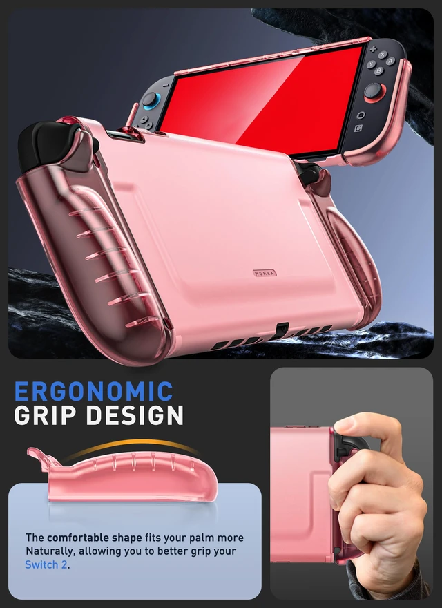 Alt view image 4 of 7 - Dockable Clear Case for Nintendo Switch 2 2025, Crystal Protective Cover with Quick-Release Joy-Con Design and TPU Grip Compatible with New Nintendo Switch 2 7.9 Inch Console (Pink)