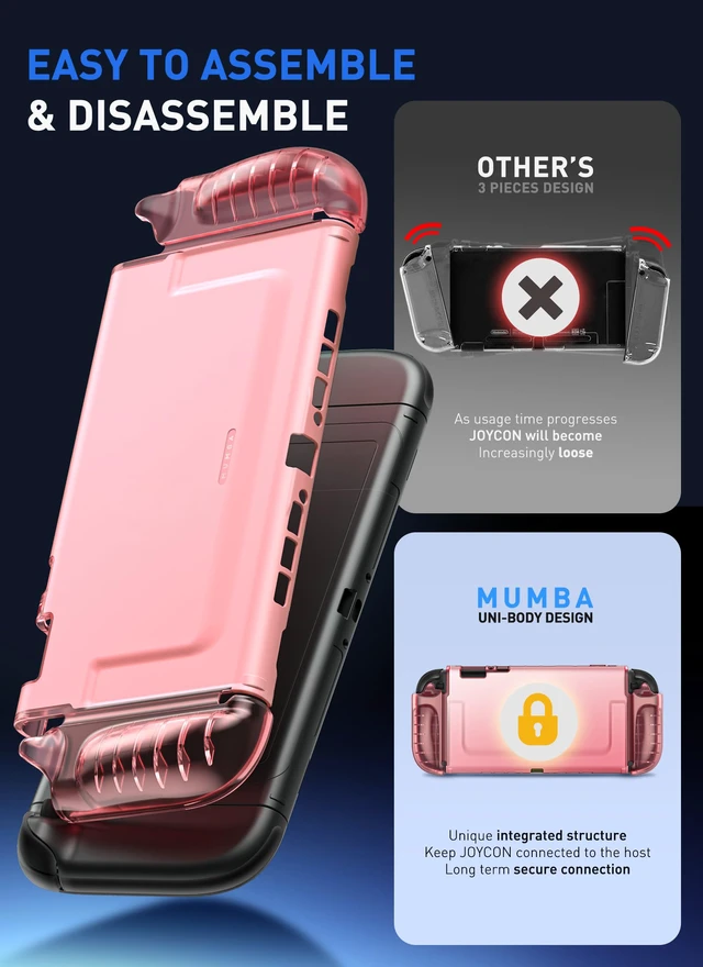 Alt view image 5 of 7 - Dockable Clear Case for Nintendo Switch 2 2025, Crystal Protective Cover with Quick-Release Joy-Con Design and TPU Grip Compatible with New Nintendo Switch 2 7.9 Inch Console (Pink)