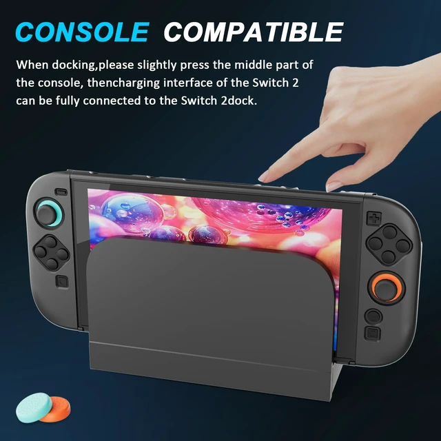 Alt view image 3 of 7 - Protective Case for Nintendo Switch 2(2025) Dockable, Upgrade Black Hard Shell for Switch 2 Case Accessories, Scratch & Shock Protection Cover for Joy con 2 with Screen Protector,8 Thumb Grip