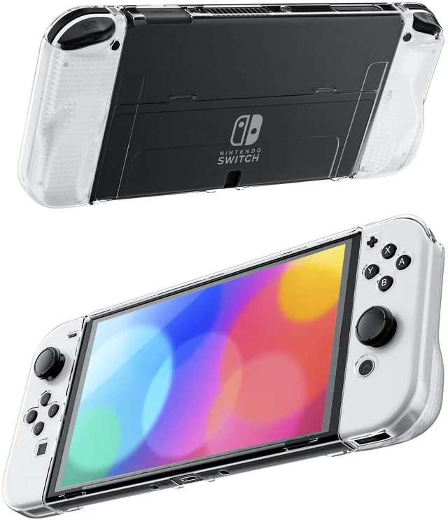 Main image of Clear Protective Case Compatible with Nintendo Switch OLED, Dockable Hard Shell for Switch OLED Console, Soft Cover with Comfortable Grip Design for joycon Controller