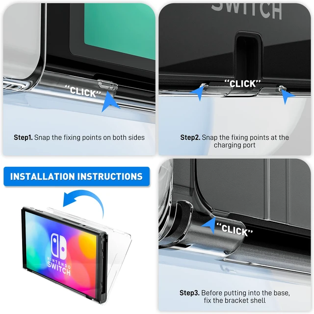 Alt view image 2 of 7 - Clear Protective Case Compatible with Nintendo Switch OLED, Dockable Hard Shell for Switch OLED Console, Soft Cover with Comfortable Grip Design for joycon Controller