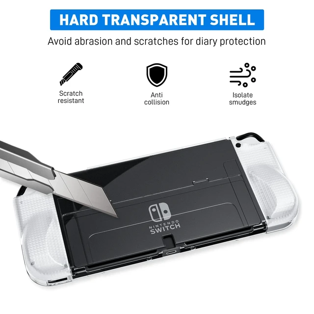 Alt view image 6 of 7 - Clear Protective Case Compatible with Nintendo Switch OLED, Dockable Hard Shell for Switch OLED Console, Soft Cover with Comfortable Grip Design for joycon Controller