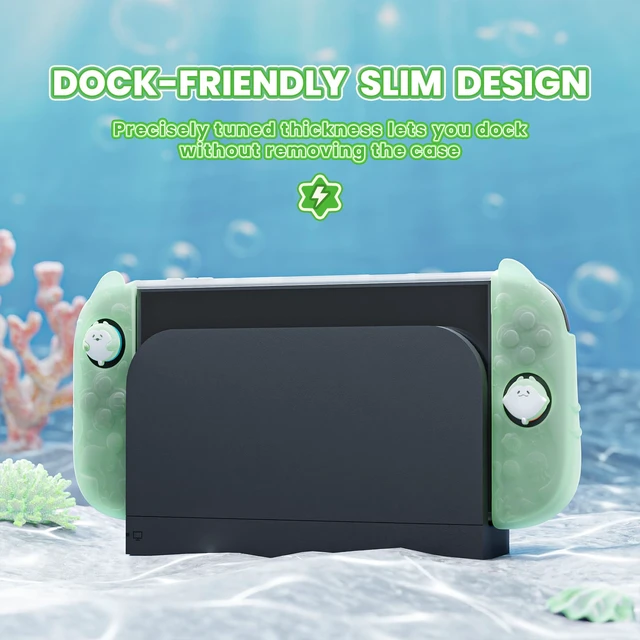 Alt view image 2 of 7 - Protective Case for Nintendo Switch 2,Kawaii Ocean Whisper Series Dockable Hard Shell Case +Silicone Grips for Switch 2 with Thumb Grips & Sticker, Shockproof Protection Cover -Pastel Green