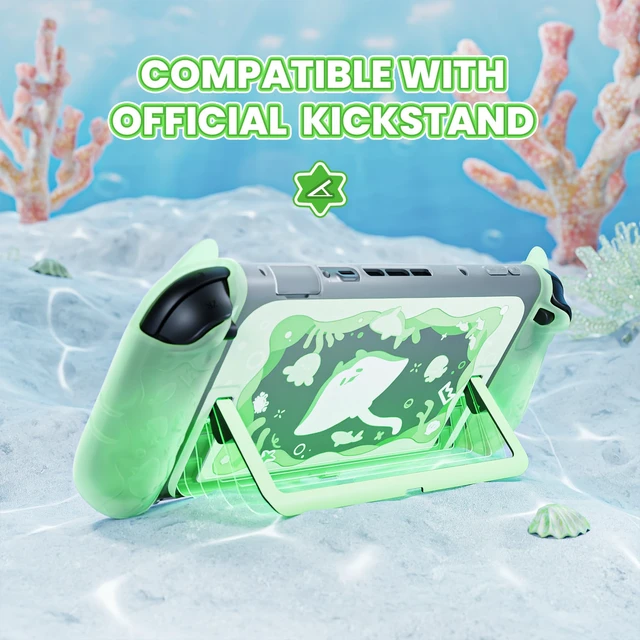 Alt view image 3 of 7 - Protective Case for Nintendo Switch 2,Kawaii Ocean Whisper Series Dockable Hard Shell Case +Silicone Grips for Switch 2 with Thumb Grips & Sticker, Shockproof Protection Cover -Pastel Green