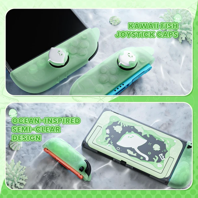 Alt view image 7 of 7 - Protective Case for Nintendo Switch 2,Kawaii Ocean Whisper Series Dockable Hard Shell Case +Silicone Grips for Switch 2 with Thumb Grips & Sticker, Shockproof Protection Cover -Pastel Green