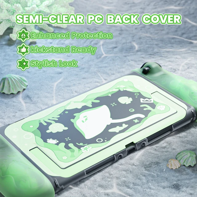 Alt view image 6 of 7 - Protective Case for Nintendo Switch 2,Kawaii Ocean Whisper Series Dockable Hard Shell Case +Silicone Grips for Switch 2 with Thumb Grips & Sticker, Shockproof Protection Cover -Pastel Green