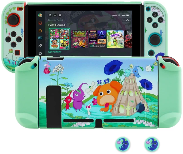 Main image of PC Dockable Protective Case for Nintendo Switch, with Green Anti-Scratch Switch Cover Skin of Pikmin, 2 Switch Hard Shell Case for Controller Grip, 2 Cute Thump Caps- for Girly or Boy