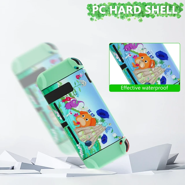 Alt view image 2 of 7 - PC Dockable Protective Case for Nintendo Switch, with Green Anti-Scratch Switch Cover Skin of Pikmin, 2 Switch Hard Shell Case for Controller Grip, 2 Cute Thump Caps- for Girly or Boy