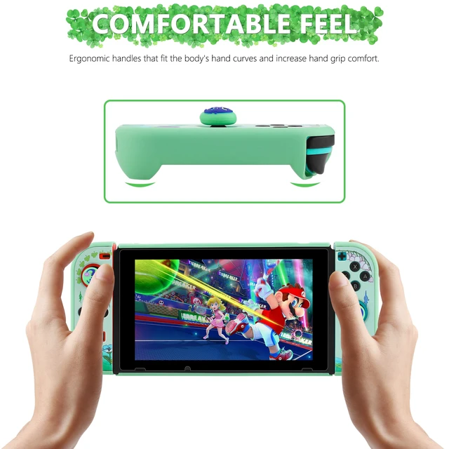 Alt view image 5 of 7 - PC Dockable Protective Case for Nintendo Switch, with Green Anti-Scratch Switch Cover Skin of Pikmin, 2 Switch Hard Shell Case for Controller Grip, 2 Cute Thump Caps- for Girly or Boy
