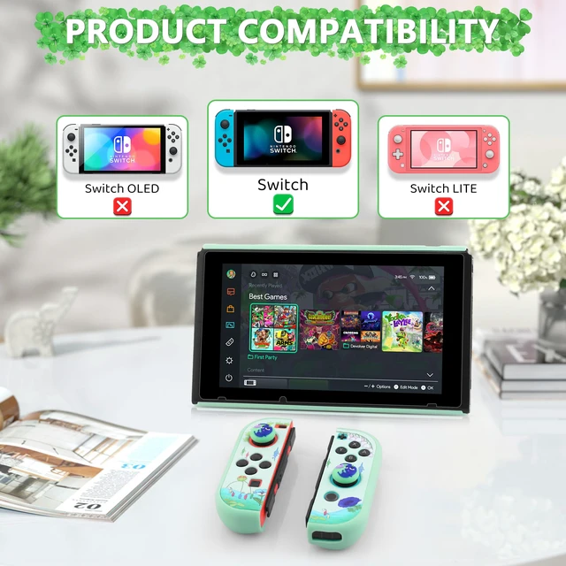 Alt view image 6 of 7 - PC Dockable Protective Case for Nintendo Switch, with Green Anti-Scratch Switch Cover Skin of Pikmin, 2 Switch Hard Shell Case for Controller Grip, 2 Cute Thump Caps- for Girly or Boy