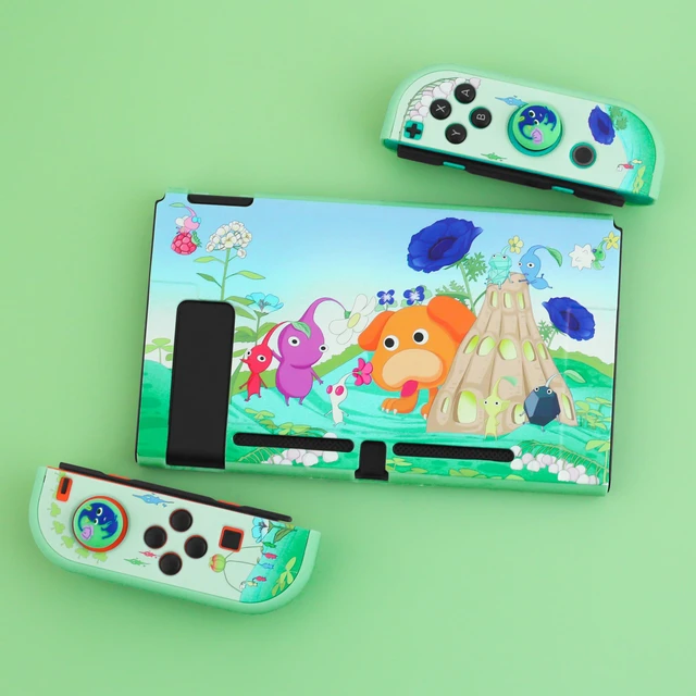 Alt view image 7 of 7 - PC Dockable Protective Case for Nintendo Switch, with Green Anti-Scratch Switch Cover Skin of Pikmin, 2 Switch Hard Shell Case for Controller Grip, 2 Cute Thump Caps- for Girly or Boy