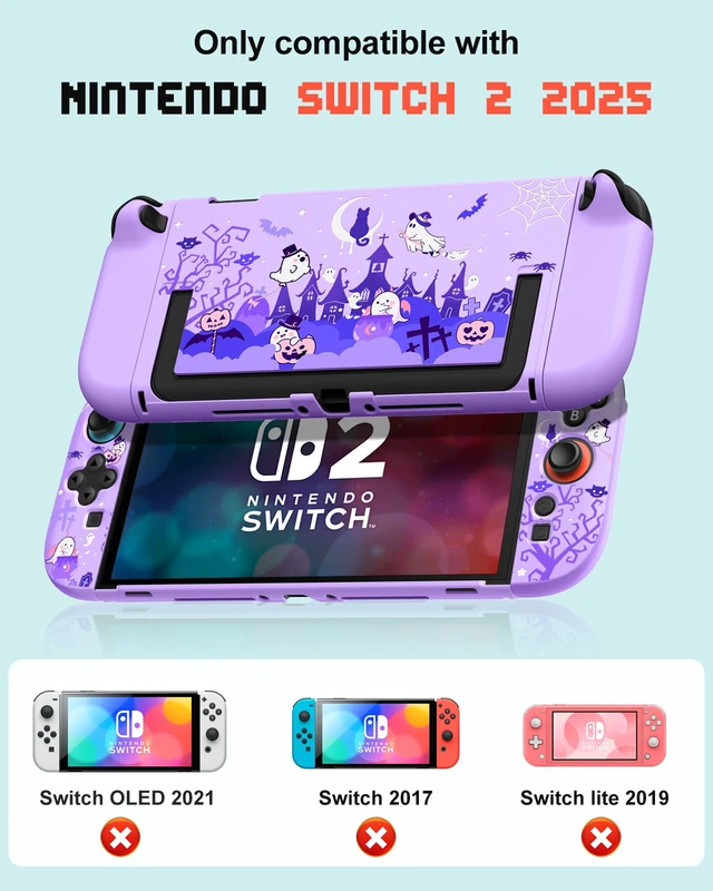 Alt view image 2 of 6 - Dockable Case for Nintendo Switch 2 - Cute Cool Cartoon Design Soft TPU Grip Cover for Joy-Con Purple Eyes PC for Switch 2 Protective Case 2025 for Boys Teens Girls