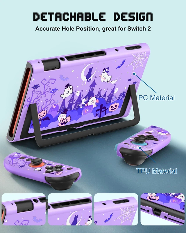 Alt view image 3 of 6 - Dockable Case for Nintendo Switch 2 - Cute Cool Cartoon Design Soft TPU Grip Cover for Joy-Con Purple Eyes PC for Switch 2 Protective Case 2025 for Boys Teens Girls