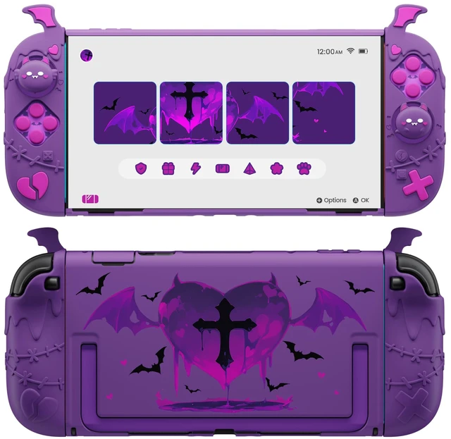 Main image of Protective Case for Nintendo Switch 2, Kawaii Gothic Imp Series Silicone Grips + Dockable Hard Case Shell for Switch 2 with Thumb Grips & Sticker, Shockproof Protection Cover - Purple