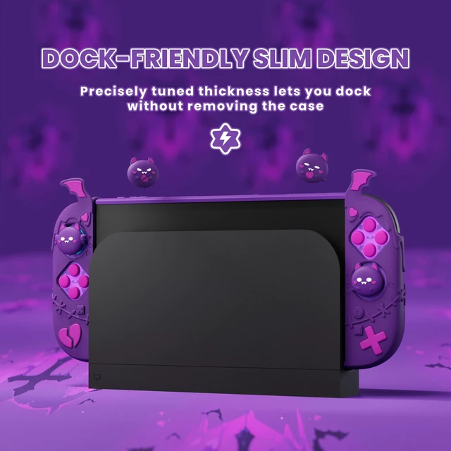 Alt view image 2 of 7 - Protective Case for Nintendo Switch 2, Kawaii Gothic Imp Series Silicone Grips + Dockable Hard Case Shell for Switch 2 with Thumb Grips & Sticker, Shockproof Protection Cover - Purple