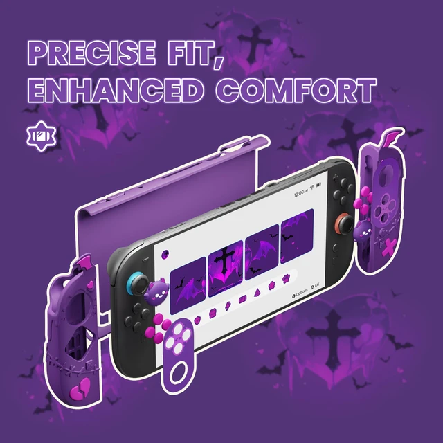 Alt view image 4 of 7 - Protective Case for Nintendo Switch 2, Kawaii Gothic Imp Series Silicone Grips + Dockable Hard Case Shell for Switch 2 with Thumb Grips & Sticker, Shockproof Protection Cover - Purple