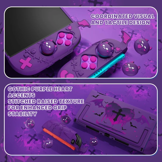 Alt view image 6 of 7 - Protective Case for Nintendo Switch 2, Kawaii Gothic Imp Series Silicone Grips + Dockable Hard Case Shell for Switch 2 with Thumb Grips & Sticker, Shockproof Protection Cover - Purple