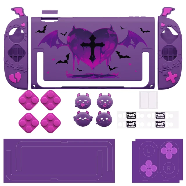 Alt view image 7 of 7 - Protective Case for Nintendo Switch 2, Kawaii Gothic Imp Series Silicone Grips + Dockable Hard Case Shell for Switch 2 with Thumb Grips & Sticker, Shockproof Protection Cover - Purple
