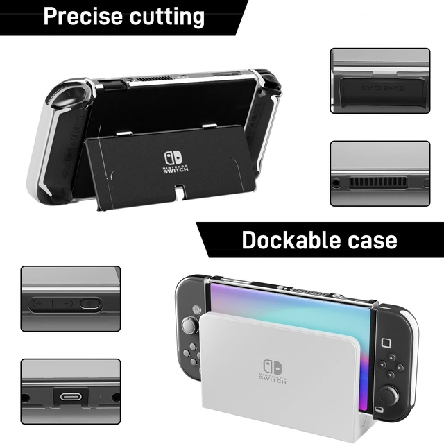 Alt view image 3 of 7 - 3 in 1 Protective Black Clear Case Cover for Nintendo Switch OLED, Dockable Skin for Switch OLED and Controller, Comfort Grip Shell with Shock-Absorption and Anti-Scratch Design