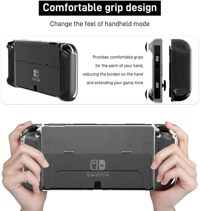 Alt view image 6 of 7 - 3 in 1 Protective Black Clear Case Cover for Nintendo Switch OLED, Dockable Skin for Switch OLED and Controller, Comfort Grip Shell with Shock-Absorption and Anti-Scratch Design