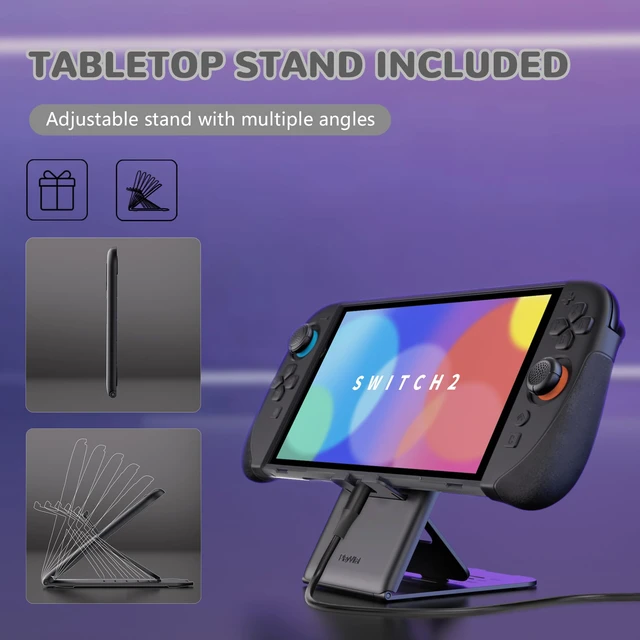 Alt view image 6 of 7 - Ranger Protective Case for Nintendo Switch 2 with Stand | Ergonomic Anti-Slip Silicone Grips, Dockable Hard Shell, 4 Thumbstick Caps | Quick-Release-Joycon Design Full-Body Cover, Black