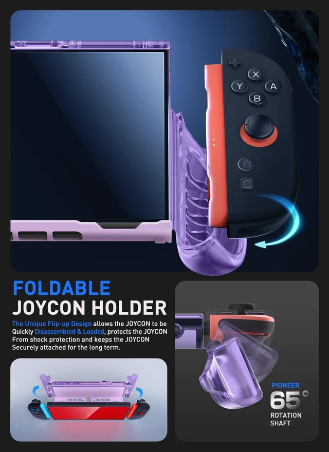Alt view image 3 of 7 - Dockable Clear Case for Nintendo Switch 2 2025, Crystal Protective Cover with Quick-Release Joy-Con Design and TPU Grip Compatible with New Nintendo Switch 2 7.9 Inch Console (Purple)