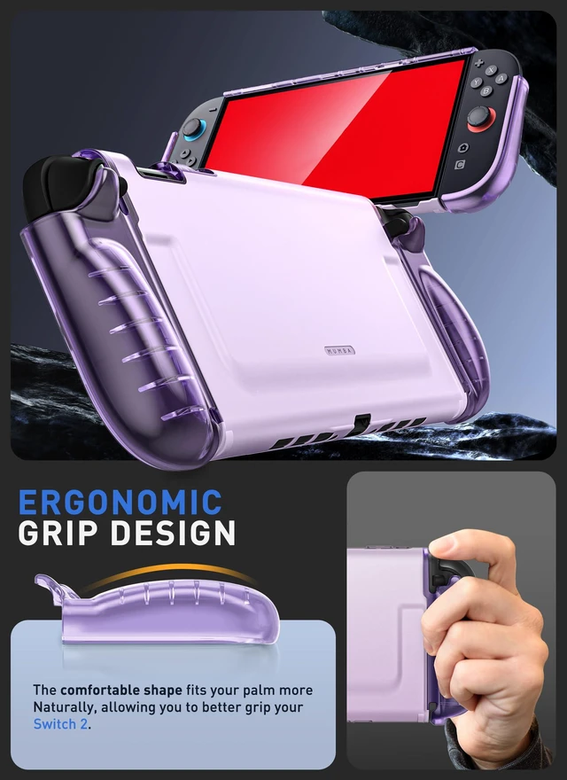 Alt view image 4 of 7 - Dockable Clear Case for Nintendo Switch 2 2025, Crystal Protective Cover with Quick-Release Joy-Con Design and TPU Grip Compatible with New Nintendo Switch 2 7.9 Inch Console (Purple)