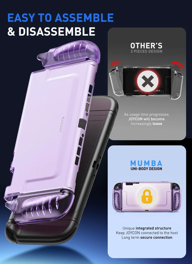 Alt view image 5 of 7 - Dockable Clear Case for Nintendo Switch 2 2025, Crystal Protective Cover with Quick-Release Joy-Con Design and TPU Grip Compatible with New Nintendo Switch 2 7.9 Inch Console (Purple)