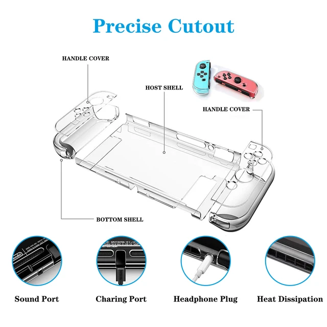 Alt view image 3 of 7 - Dockable Clear Case for Nintendo Switch, Protective Case Cover for Nintendo Switch and Joy Con Controller- Crystal Clear