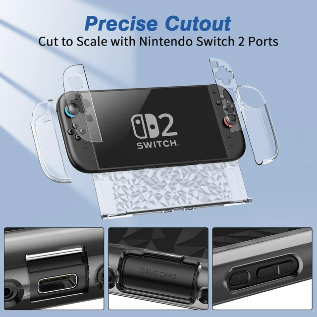 Alt view image 7 of 7 - Case Compatible with Nintendo Switch with Protective Film, Transparent Protective Case for Nintendo Switch with Switch Protective Film and Grip Cover Case, Shock Absorption and AntiScratch