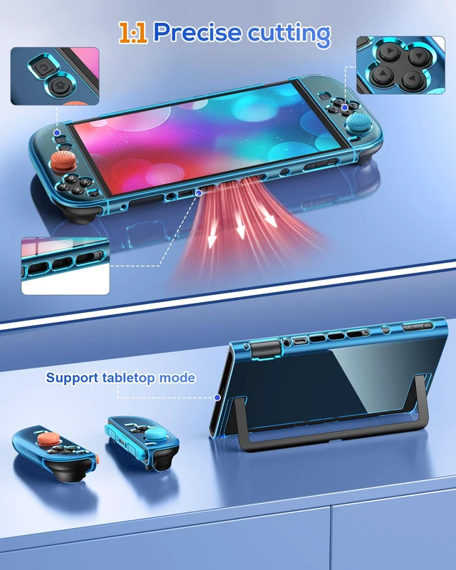 Alt view image 2 of 7 - Protective Case for Nintendo Switch 2, Slim Hard Shell Accessories | Switch 2 Cute Case, Scratch&Shock Protection Cover with Screen Protector, 8 Thumb Grip (Translucent Blue, Switch 2 7.9inch)