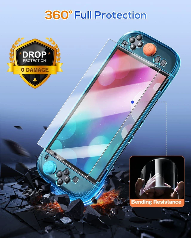 Alt view image 3 of 7 - Protective Case for Nintendo Switch 2, Slim Hard Shell Accessories | Switch 2 Cute Case, Scratch&Shock Protection Cover with Screen Protector, 8 Thumb Grip (Translucent Blue, Switch 2 7.9inch)