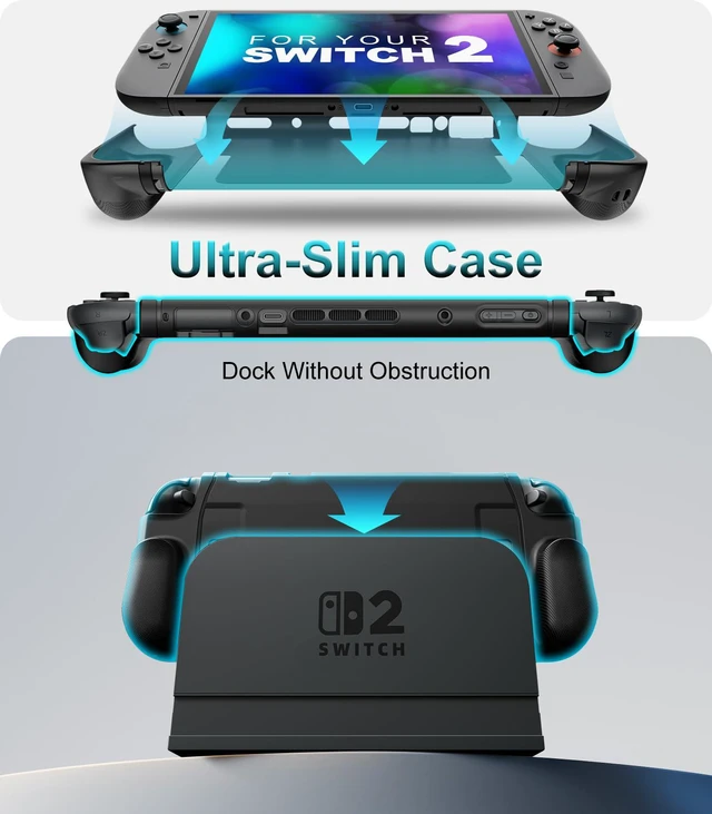 Alt view image 3 of 7 - TPU Grip Dockable Case for Nintendo Switch 2 2025, Black | Protective Cover, Ergonomic Design for Switch 2 Console & JoyCon, Precise Cutouts, Shock-Absorption Anti-Scratch